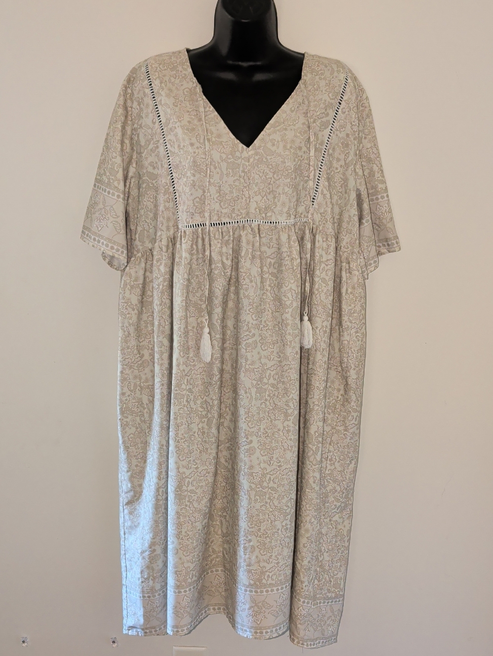 Boho Tassel V-Neck Maxi / Maternity Dress in Green and Beige